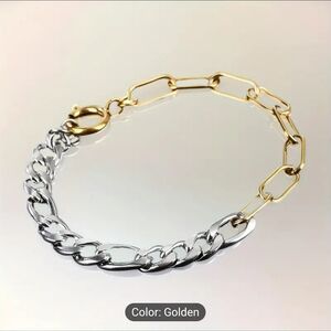 🩶💛NEW🩶💛 BEAUTIFUL!! Two Tone SS Chain Link Bracelet with Large Closure
